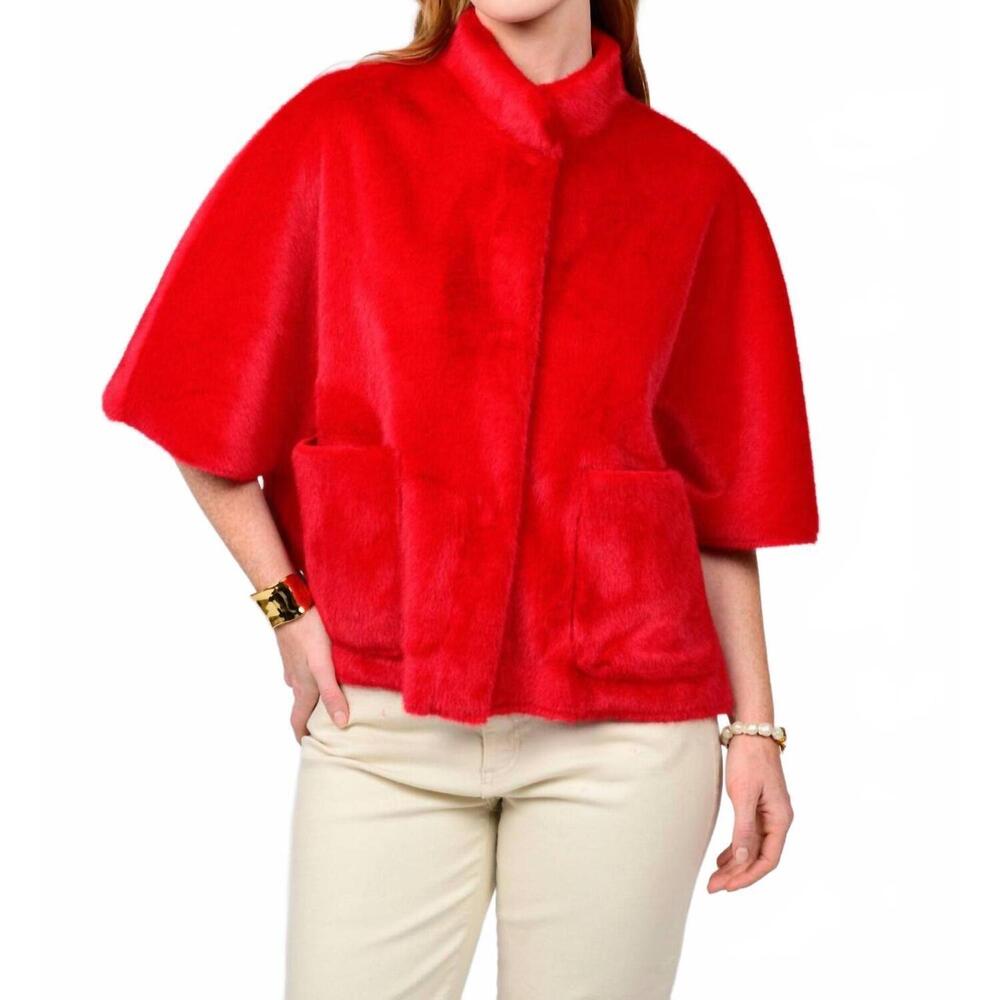 NEW IVY JANE faux capelet jacket in red